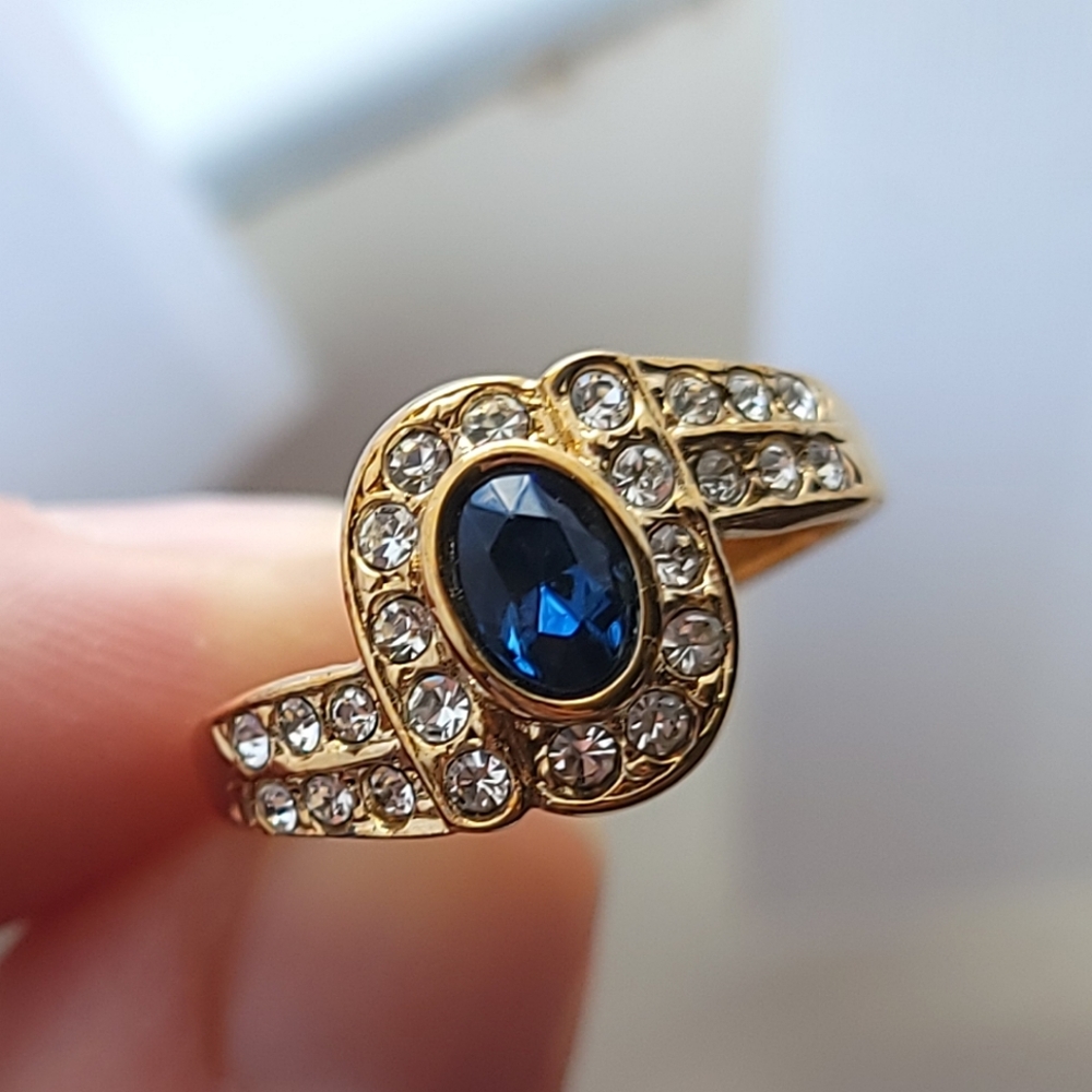 Vintage Sapphire and Diamond Simulated Stone Wrap Ring Size 9.5